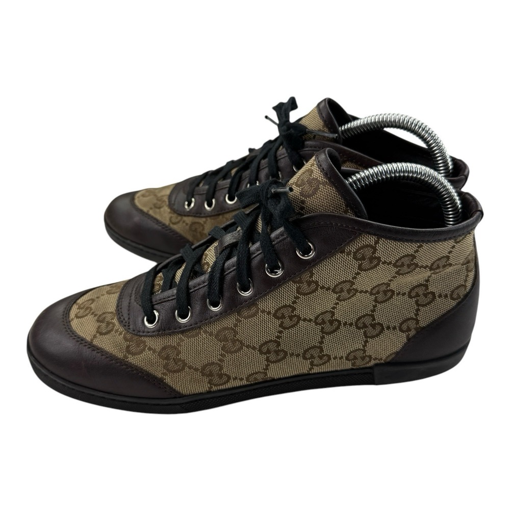 Gucci GG Monogram High Top Sneakers Brown Leather Canvas 390968 Women's 36.5 G - Picture 5 of 13